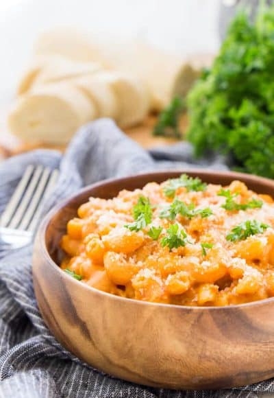 This Marinara Mac and Cheese is a quick and easy dinner option filled with love and flavor! It's everything you love about a classic creamy mac and cheese with a bright pop of thick and hearty marinara sauce. Have it on the table in less than 30 minutes!