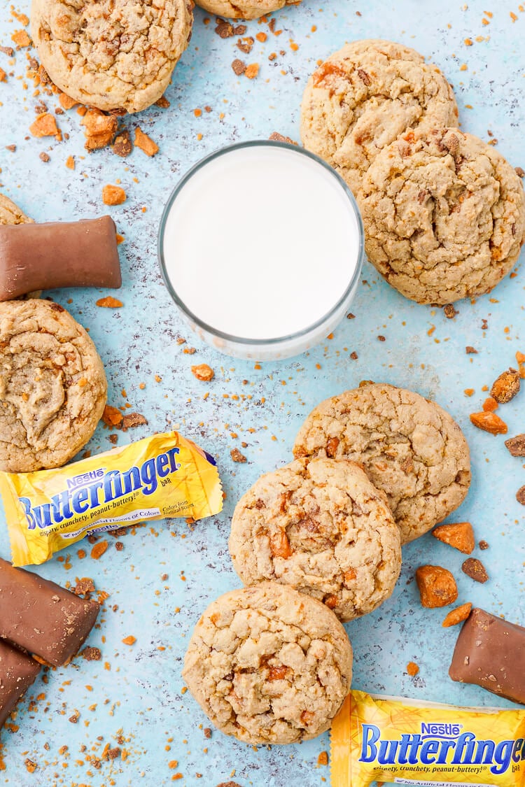 These Butterfinger Pudding Cookies are everything you love about the classic candy bar in a chewy, buttery, sweet cookie!