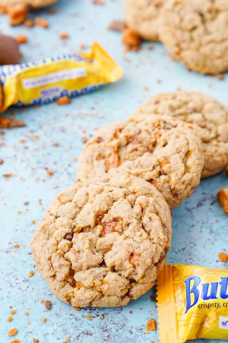 These Butterfinger Pudding Cookies are everything you love about the classic candy bar in a chewy, buttery, sweet cookie!