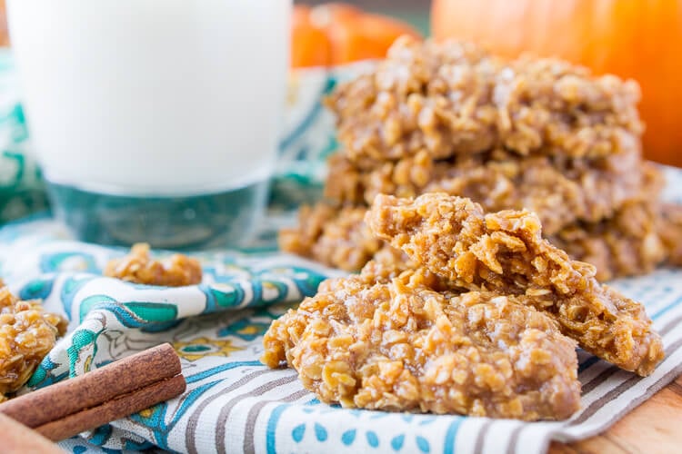 These Pumpkin No Bake Cookies are crazy delicious and so simple to make! Made with oatmeal, pumpkin spice pudding mix, sugar, butter, and more, these cookies will be a hit at home, the office, or a party! Don't let fall pass you by without making a batch!