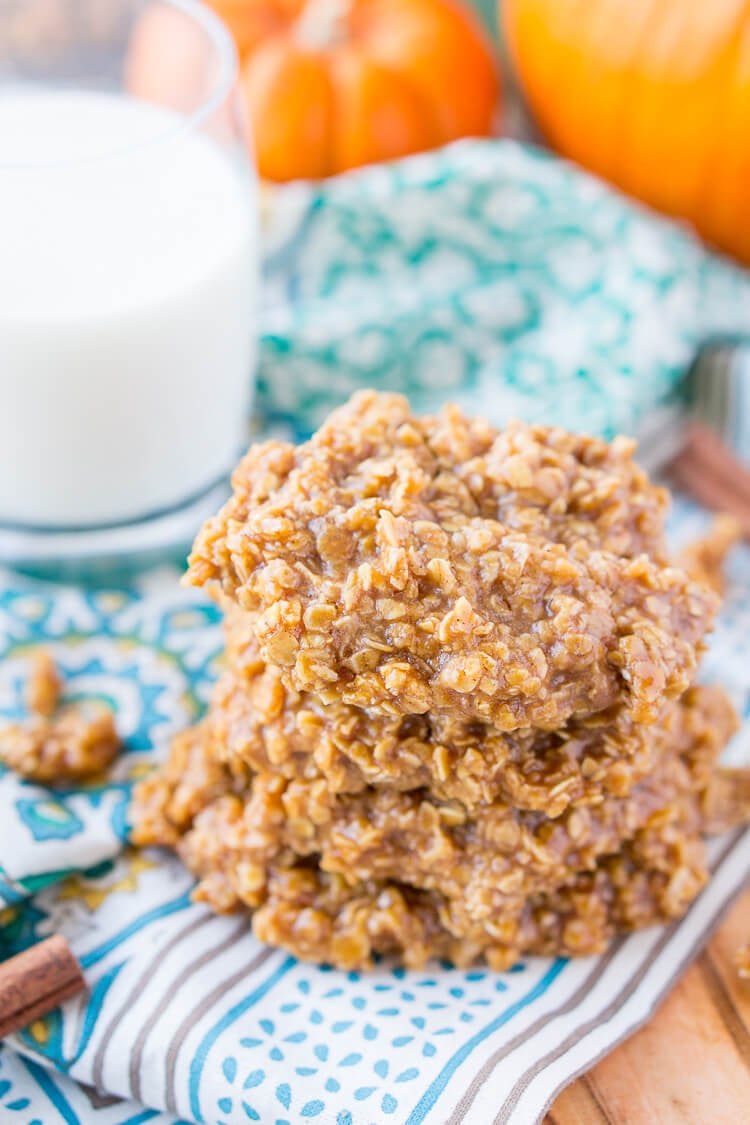 These Pumpkin No Bake Cookies are crazy delicious and so simple to make! Made with oatmeal, pumpkin spice pudding mix, sugar, butter, and more, these cookies will be a hit at home, the office, or a party! Don't let fall pass you by without making a batch!