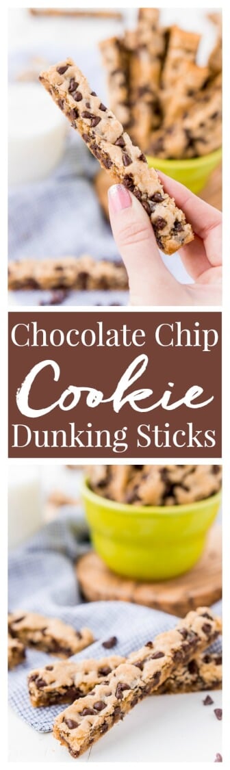 Chocolate Chip Cookie Sticks are a fun twist on classic chocolate chip cookies and the perfect dessert for dipping! A thick, slightly crisp, yet still chewy cookie loaded with chocolate chips and made in a 9 x 13-inch pan for easy baking! via @sugarandsoulco