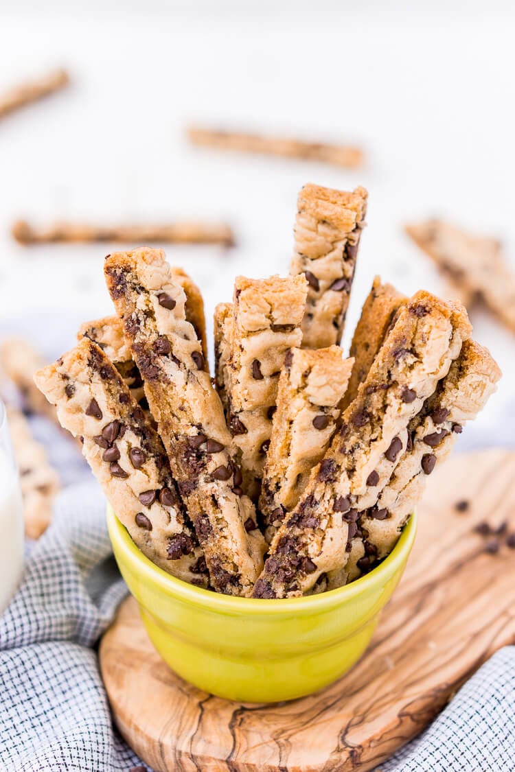 Chocolate Chip Cookie Sticks are a fun twist on classic chocolate chip cookies and the perfect dessert for dipping! A thick, slightly crisp, yet still chewy cookie loaded with chocolate chips and made in a 9 x 13-inch pan for easy baking!