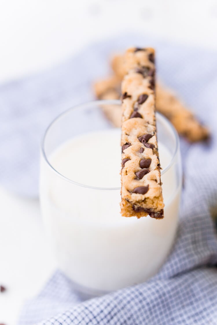 Chocolate Chip Cookie Sticks are a fun twist on classic chocolate chip cookies and the perfect dessert for dipping! A thick, slightly crisp, yet still chewy cookie loaded with chocolate chips and made in a 9 x 13-inch pan for easy baking!