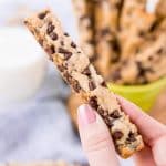 These Chocolate Chip Cookie Sticks are perfect for dunking! A thick, slightly crisp, yet still chewy cookie loaded with mini chocolate chips and made in a 9 x 13-inch pan for easy baking!
