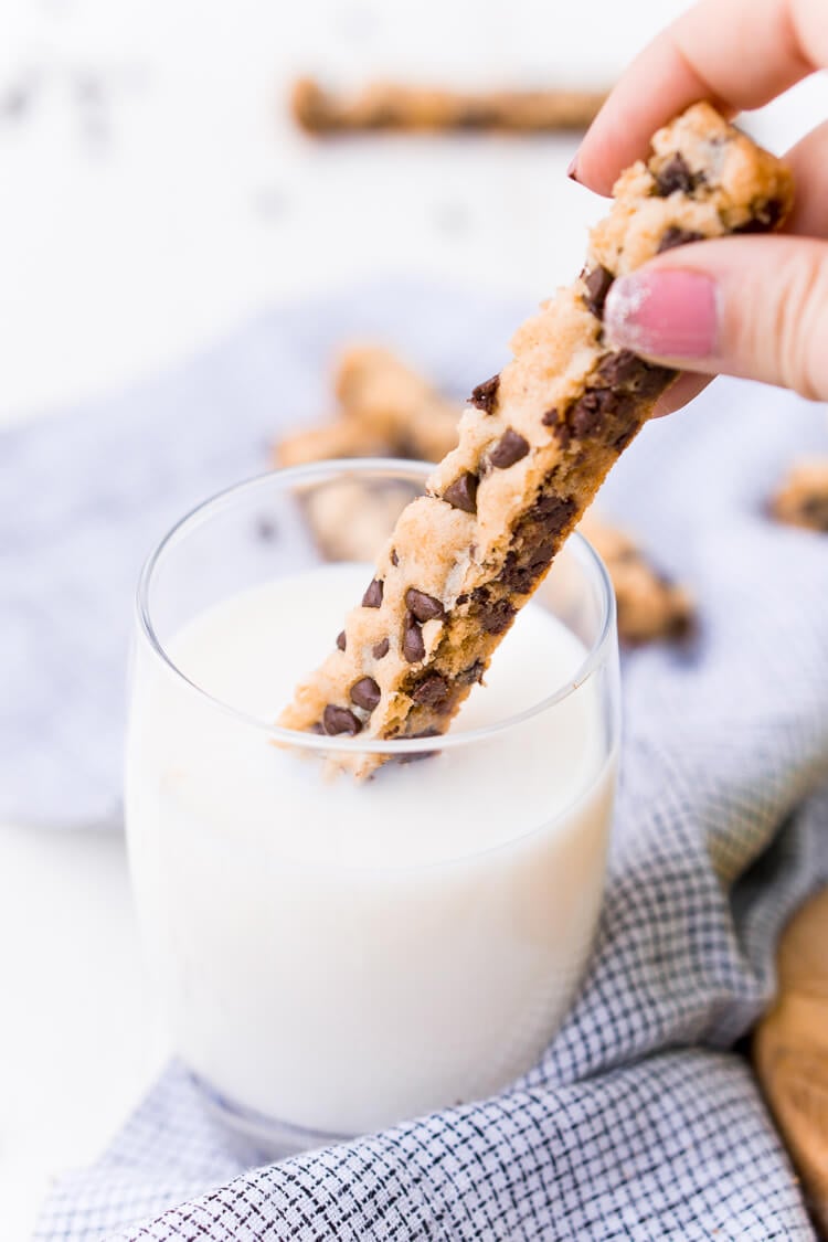 Chocolate Chip Cookie Sticks are a fun twist on classic chocolate chip cookies and the perfect dessert for dipping! A thick, slightly crisp, yet still chewy cookie loaded with chocolate chips and made in a 9 x 13-inch pan for easy baking!