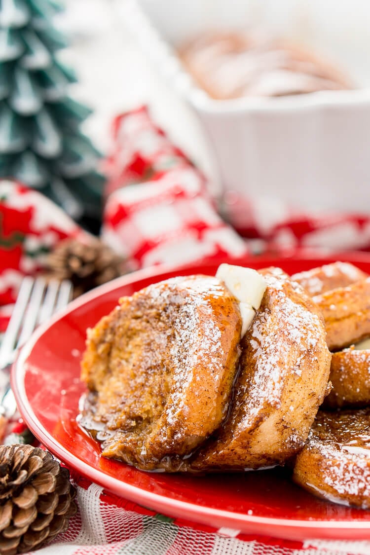 This Gingerbread French Toast Bake Casserole is the perfect way to kick off a snowy holiday morning, or any morning for that matter! It's easy to make and bursting with the sweet and spicy flavors of gingerbread and you can prep it the night before if you'd like!