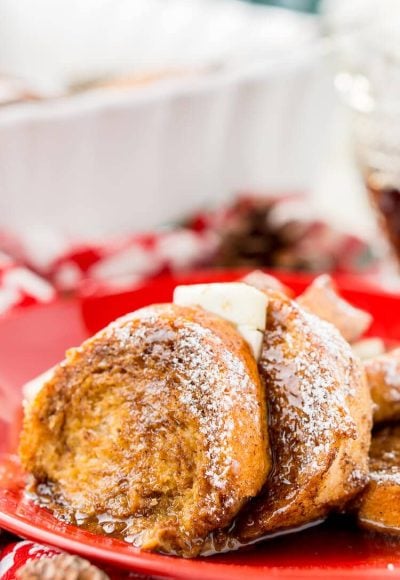 This Gingerbread French Toast Bake Casserole is the perfect way to kick off a snowy holiday morning, or any morning for that matter! It's easy to make and bursting with the sweet and spicy flavors of gingerbread and you can prep it the night before if you'd like!