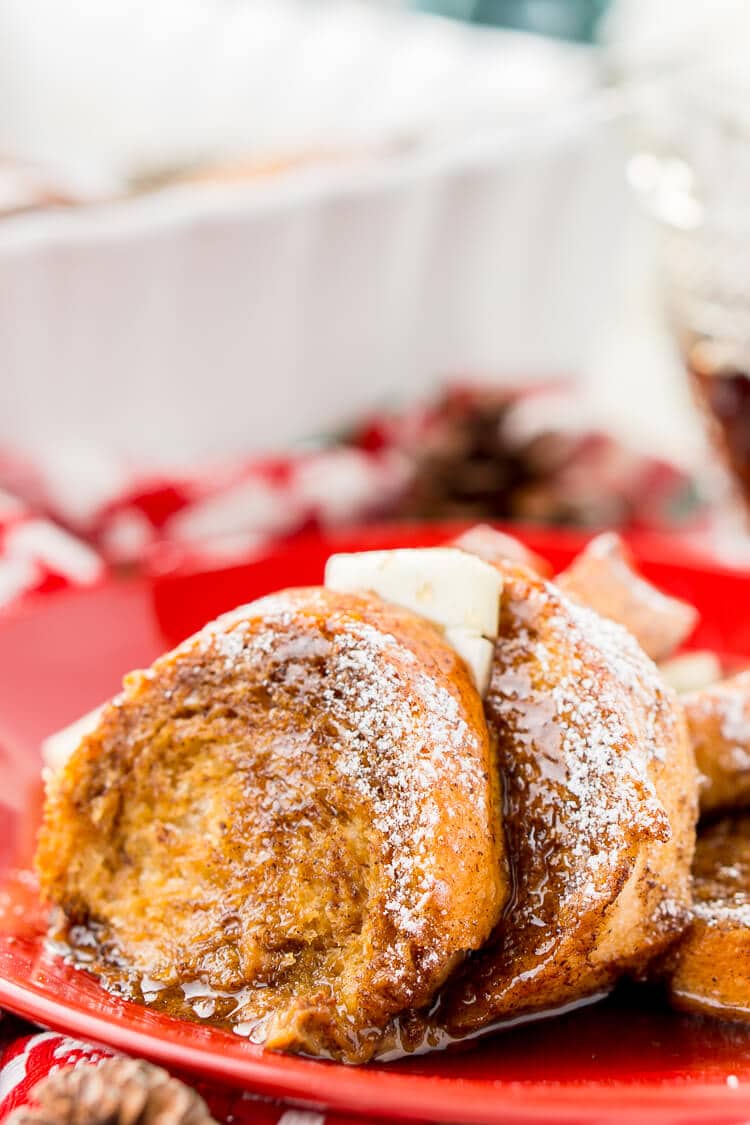 This Gingerbread French Toast Bake Casserole is the perfect way to kick off a snowy holiday morning, or any morning for that matter! It's easy to make and bursting with the sweet and spicy flavors of gingerbread and you can prep it the night before if you'd like!