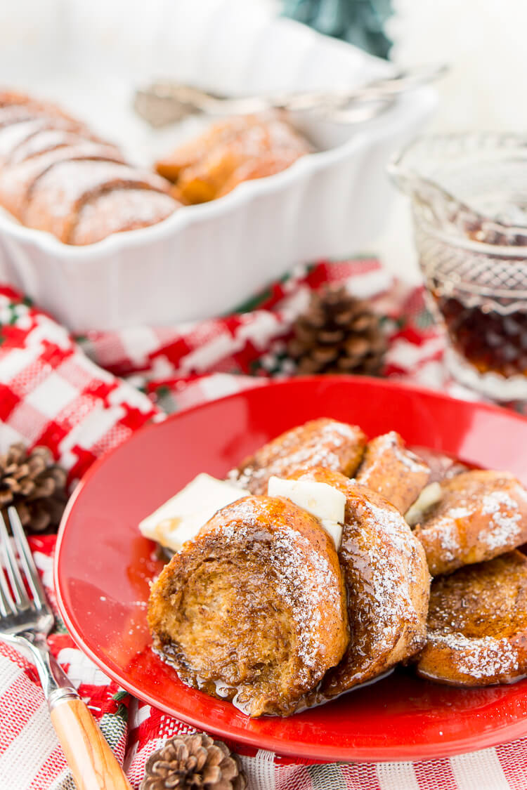 This Gingerbread French Toast Bake Casserole is the perfect way to kick off a snowy holiday morning, or any morning for that matter! It's easy to make and bursting with the sweet and spicy flavors of gingerbread and you can prep it the night before if you'd like!