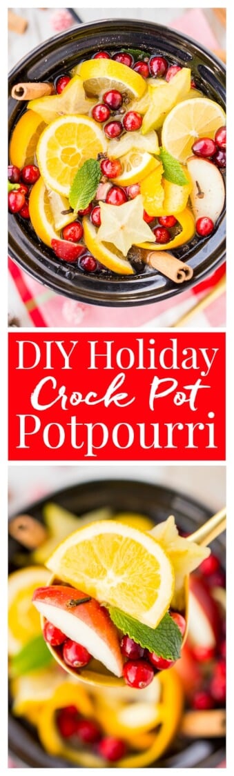 This DIY Holiday Crock Pot Potpourri will have your house smelling amazing all season long with sweet and spicy aromas of cranberries, oranges, mint, cloves, cinnamon, and more! via @sugarandsoulco