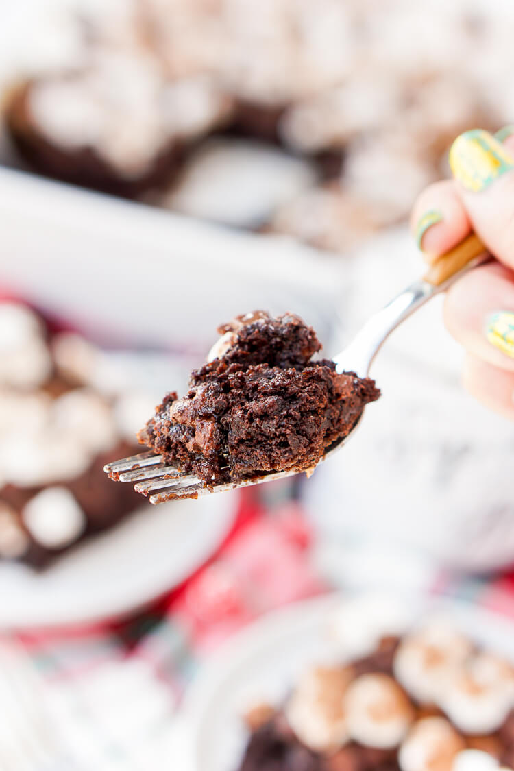 Hot Chocolate Dump Cake Recipe made with chocolate, marshmallows, and more!