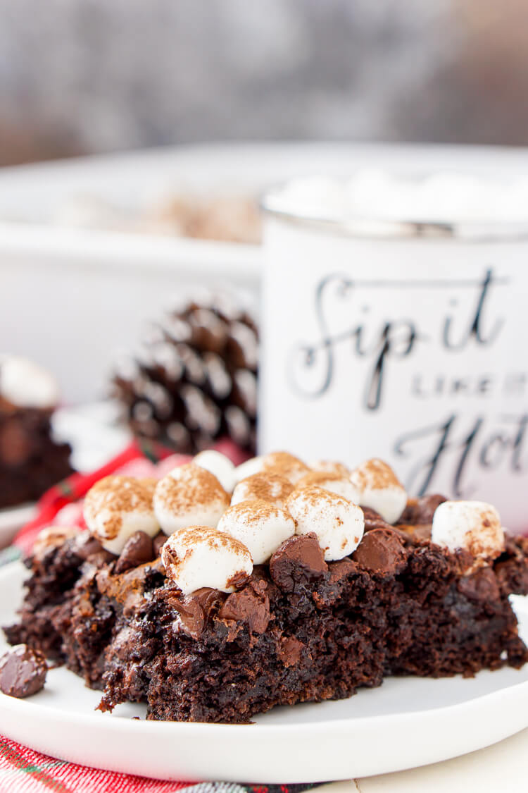 This Hot Chocolate Dump Cake is an easy holiday dessert!