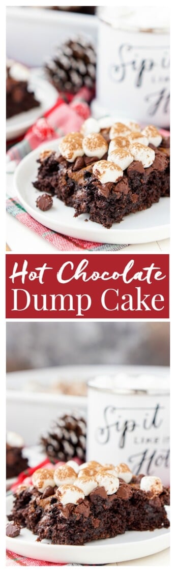 With this Hot Chocolate Dump Cake, there's no need to decide between hot cocoa and chocolate cake – you can have both! An easy holiday dessert made with just six ingredients! via @sugarandsoulco