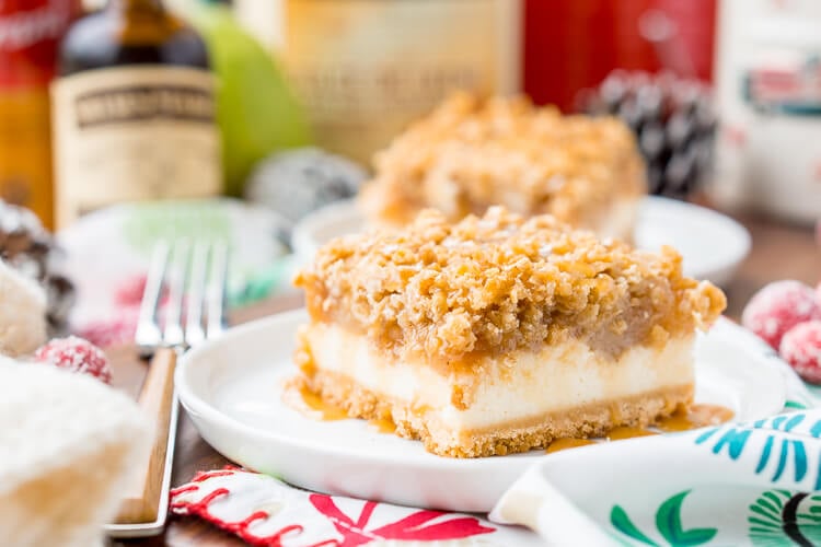 These Caramel Pear Cheesecake Bars are inspired by “a partridge in a pear tree” from the classic holiday song “12 Days of Christmas.” These decadent layered bars represent traditions old and new, and are a perfect dessert for sharing this holiday season!