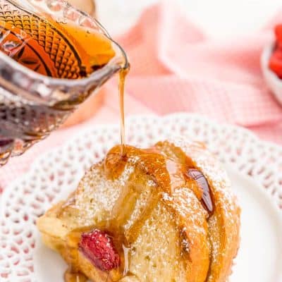 Champagne Raspberry Baked French Toast is the perfect way to kick off the New Year, Valentine's Day, or an anniversary! Prep it the night before so all you have to do is bake it in the morning!