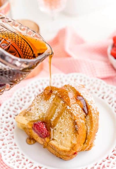 Champagne Raspberry Baked French Toast is the perfect way to kick off the New Year, Valentine's Day, or an anniversary! Prep it the night before so all you have to do is bake it in the morning!