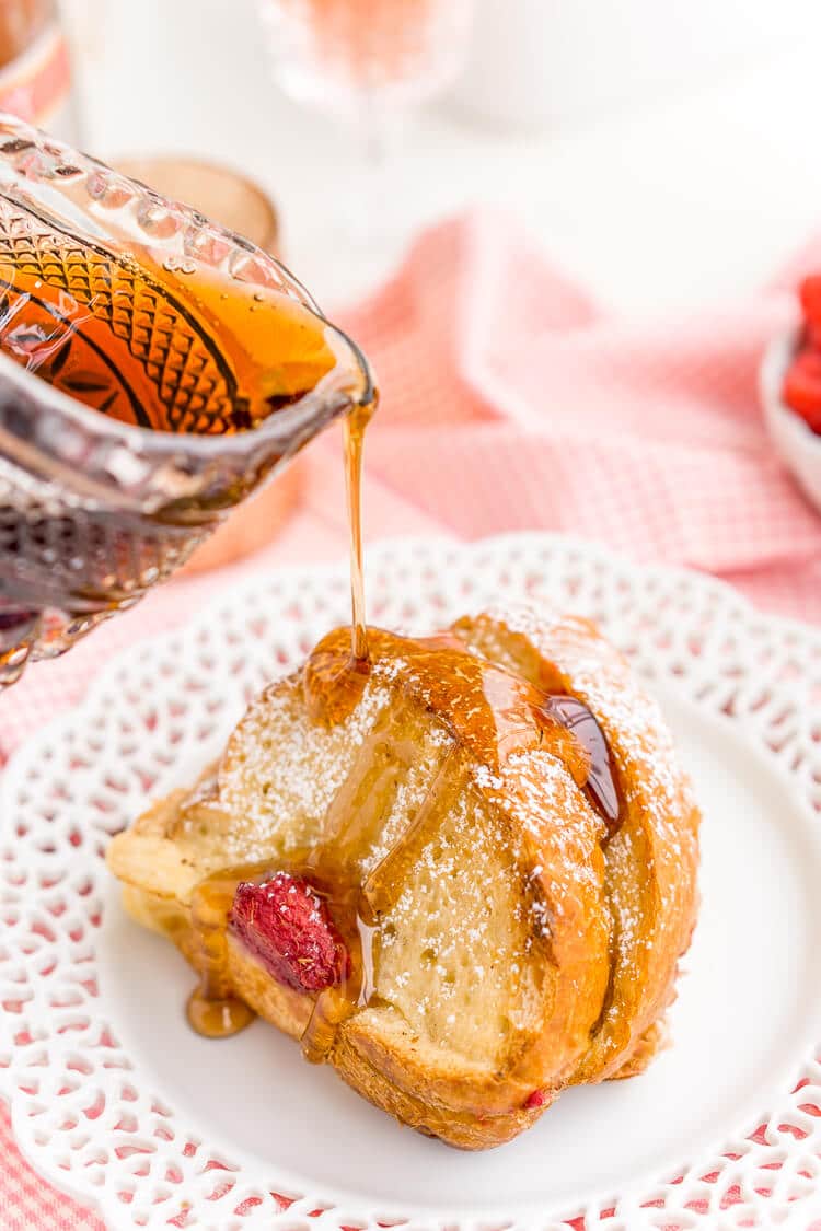 Champagne Raspberry Baked French Toast is the perfect way to kick off the New Year, Valentine's Day, or an anniversary! Prep it the night before so all you have to do is bake it in the morning!