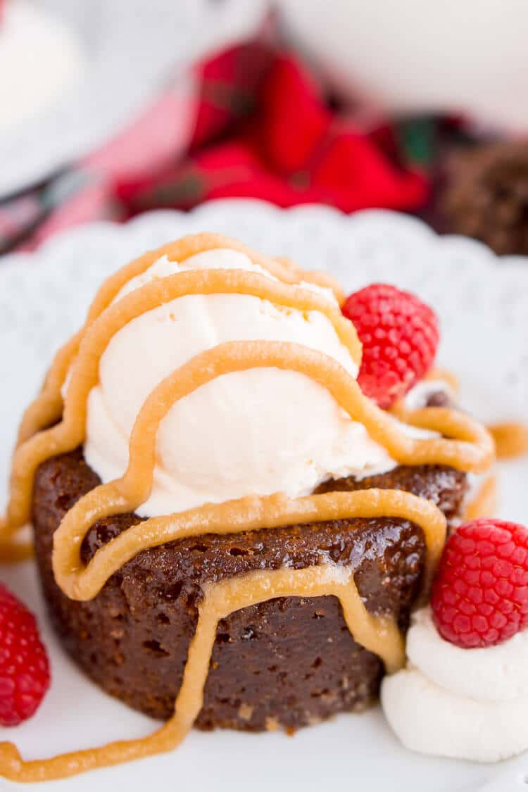 Sticky Toffee Pudding is a rich and cozy cake laced with fig puree and soaked in a sticky toffee sauce. A decadent, sweet, and comforting dessert that can be made up to 4 days ahead of time!