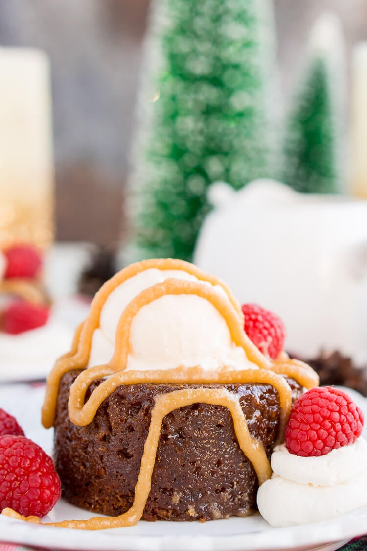 Sticky Toffee Pudding is a rich and cozy cake laced with fig puree and soaked in a sticky toffee sauce. A decadent, sweet, and comforting dessert that can be made up to 4 days ahead of time!