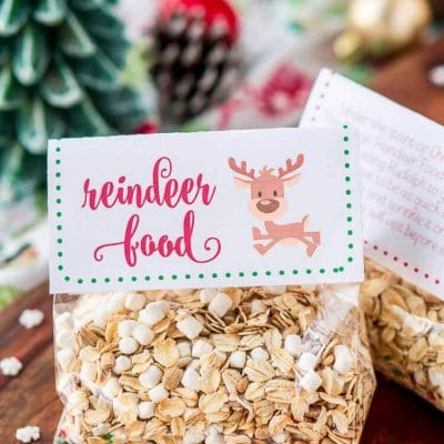 Magic Reindeer Food is a simple and fun Christmas tradition! Make it in minutes with pantry staples and snag these FREE printable labels to package it up for the kids to spread on the lawn to guide Rudolph and Santa to your house on Christmas Eve!