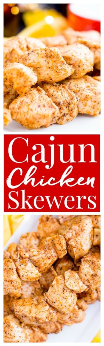 These Baked Cajun Chicken Skewers are marinated in zesty Cajun flavors, baked to perfection, and served with a creamy and cool mint yogurt sauce. via @sugarandsoulco