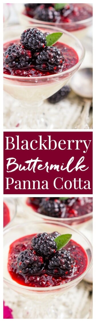 Blackberry Buttermilk Panna Cotta is a delicious Southern twist on a classic Italian dessert. A sweet panna cotta topped with a bold blackberry sauce. via @sugarandsoulco