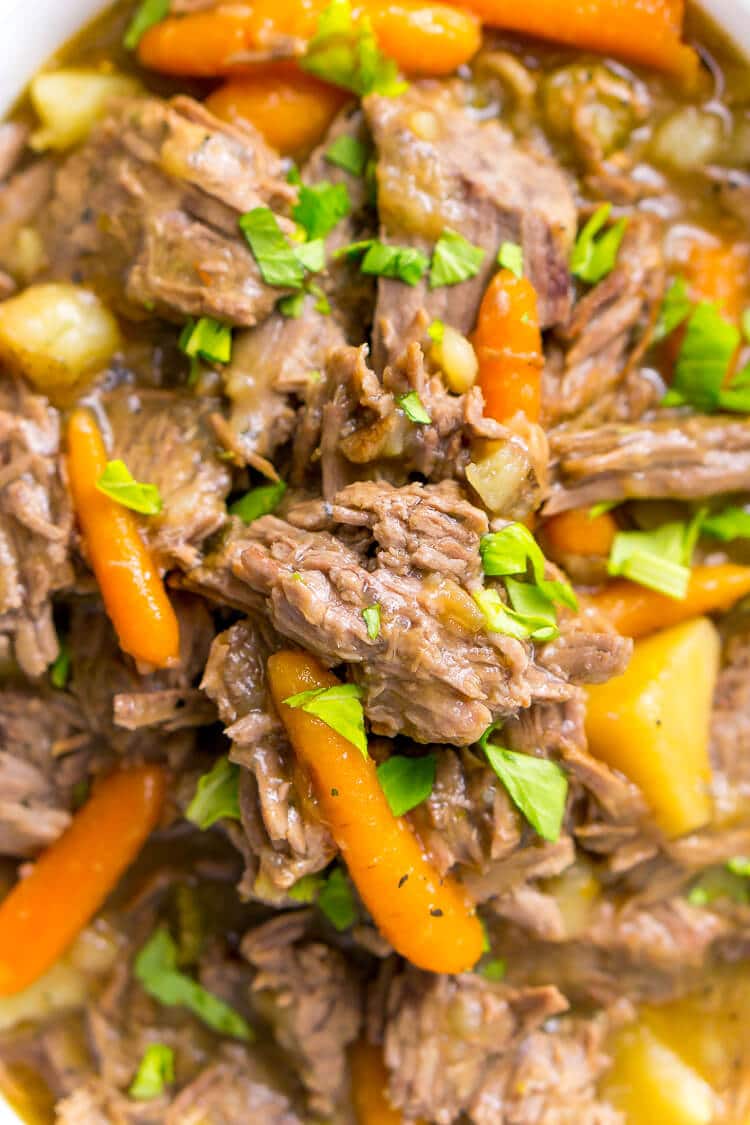 Instant Pot Pot Roast is a fast and delicious homestyle dinner recipe that's ready in about an hour with an Instant Pot or eight hours with a slow cooker. Loaded with carrot, potatoes, celery!
