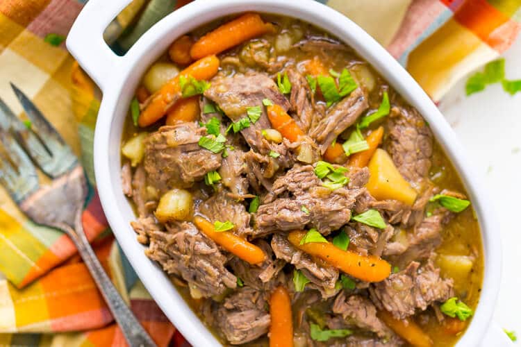 Instant Pot Pot Roast is a fast and delicious homestyle dinner recipe that's ready in about an hour with an Instant Pot or eight hours with a slow cooker. Loaded with carrot, potatoes, celery!