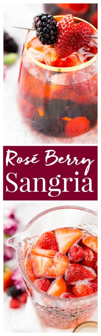 Rosé Berry Sangria is the perfect batch cocktail for Valentine's Day, Bridal Showers, and more! Made with rosé wine, Chambord, blackberry brandy, lemon-lime soda, and fresh berries!