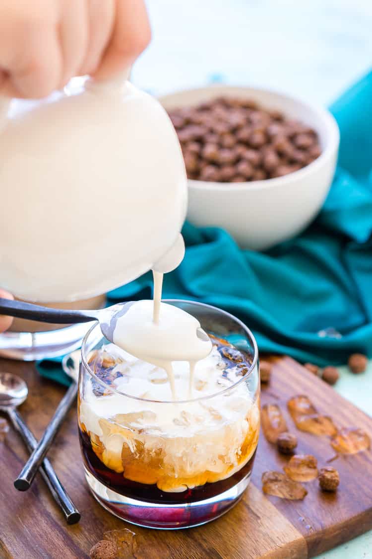 This Cocoa Puffs White Russian is a fun and unique twist on the classic cocktail made with Kahlua, vodka, cream and cocoa puffs. Perfect for late nights and brunch!