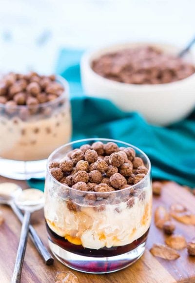This Cocoa Puffs White Russian is a fun and unique twist on the classic cocktail made with Kahlua, vodka, cream and cocoa puffs. Perfect for late nights and brunch!