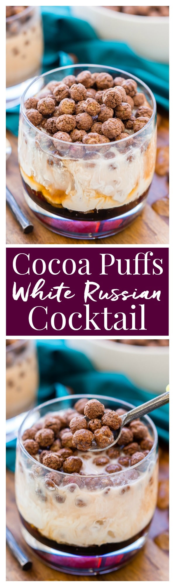 This Cocoa Puffs White Russian is a fun and unique twist on the classic cocktail made with Kahlua, vodka, cream and cocoa puffs. Perfect for late nights and brunch! via @sugarandsoulco