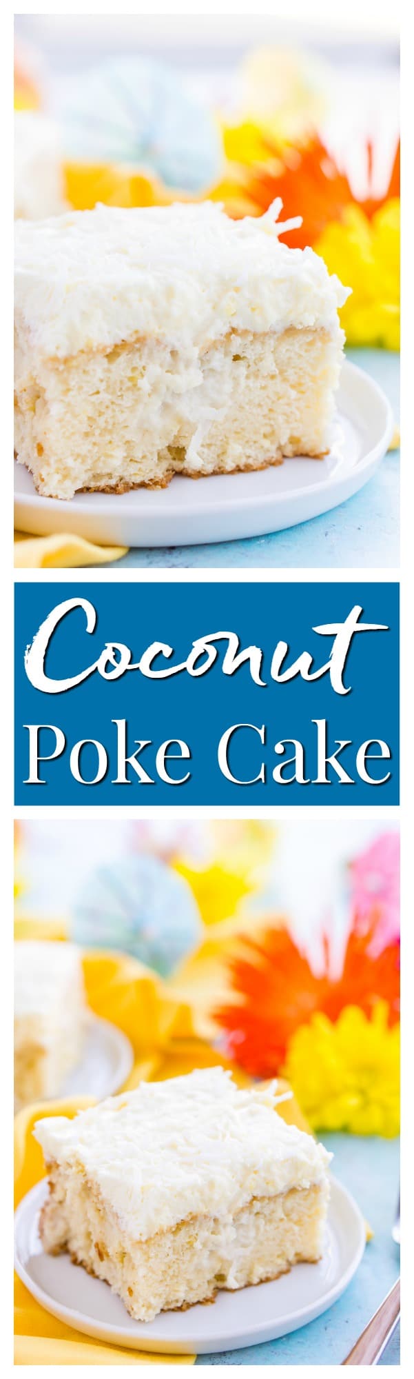 This Coconut Poke Cake is easy to make, loaded with coconut flavor, and the perfect dessert for your spring and summer celebrations. via @sugarandsoulco