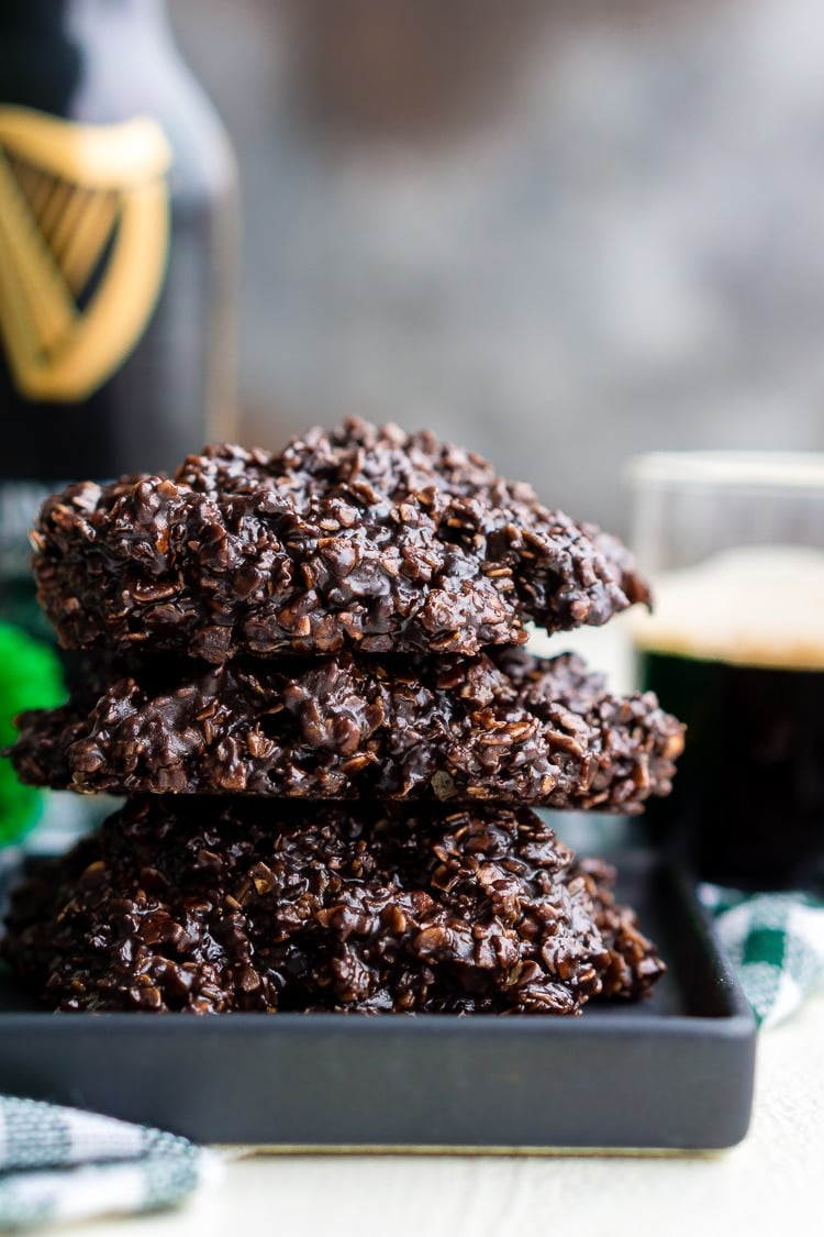 Dark Chocolate Guinness No Bake Cookies are a rich, delicious, and easy dessert for St. Patrick's Day that's made with Irish stout.