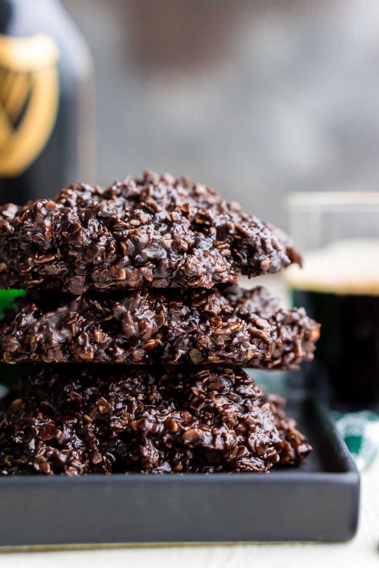 Dark Chocolate Guinness No Bake Cookies are a rich, delicious, and easy dessert for St. Patrick's Day that's made with Irish stout.