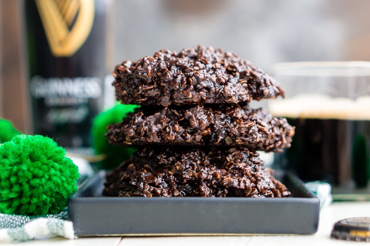 Dark Chocolate Guinness No Bake Cookies are a rich, delicious, and easy dessert for St. Patrick's Day that's made with Irish stout.