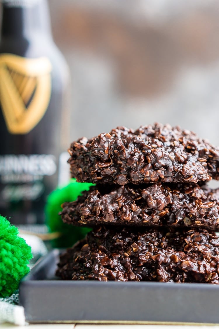 Dark Chocolate Guinness No Bake Cookies are a rich, delicious, and easy dessert for St. Patrick's Day that's made with Irish stout.