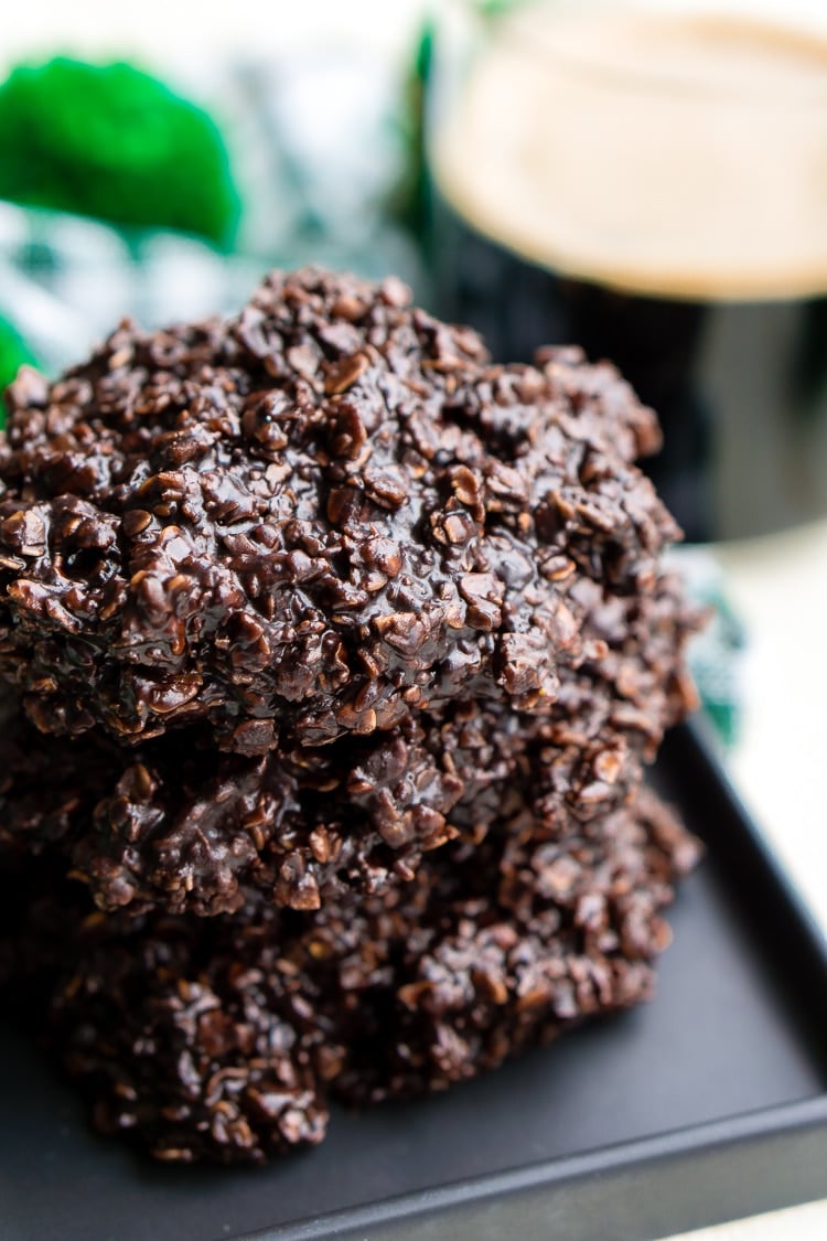 Dark Chocolate Guinness No Bake Cookies are a rich, delicious, and easy dessert for St. Patrick's Day that's made with Irish stout.