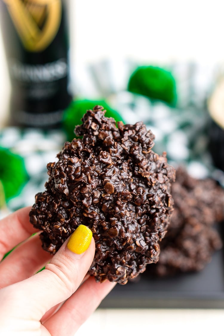 Dark Chocolate Guinness No Bake Cookies are a rich, delicious, and easy dessert for St. Patrick's Day that's made with Irish stout.