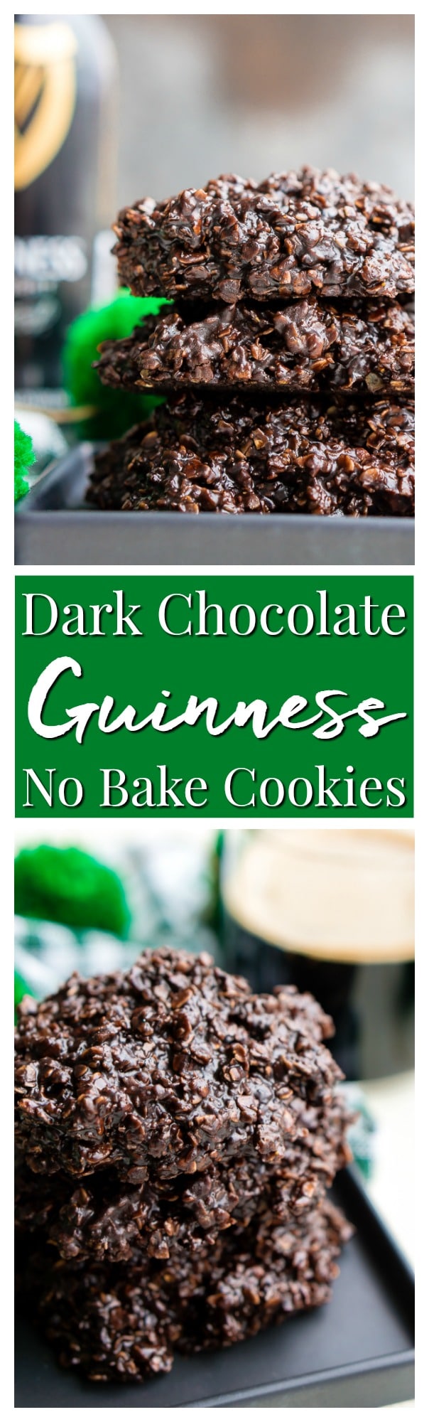 Dark Chocolate Guinness No Bake Cookies are a rich, delicious, and easy dessert for St. Patrick's Day that's made with Irish stout. via @sugarandsoulco