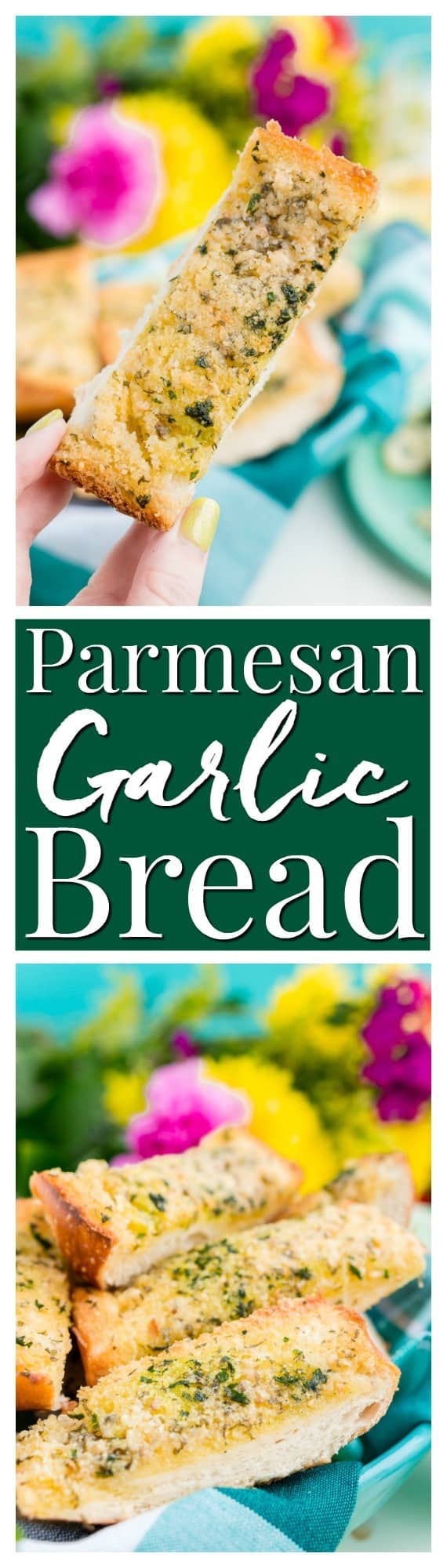 This Parmesan Garlic Bread is the perfect side for Bertolli's Frozen Chicken Florentine. A quick and easy recipe loaded with herbs, butter, and Parmesan cheese that can be whipped up in minutes! via @sugarandsoulco