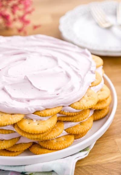 This Ritz Cracker & Grape Jelly Icebox Cake is an old fashioned, no bake, 3-ingredient dessert the whole family will love! It's super EASY to make and you can whip it up the day before!