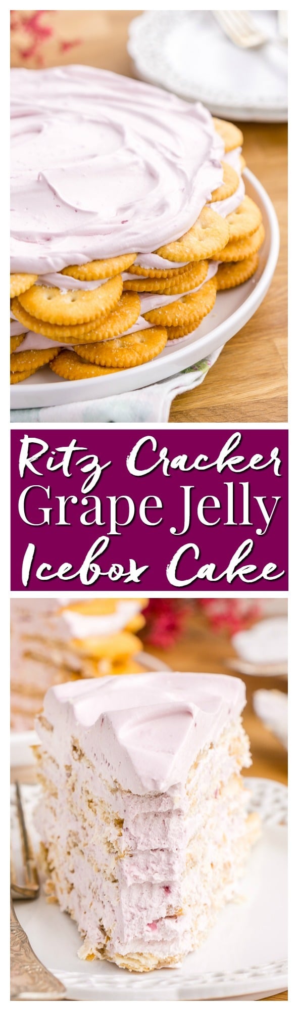 This Ritz Cracker & Grape Jelly Icebox Cake is an old fashioned, no bake, 3-ingredient dessert the whole family will love! It's super EASY to make and you can whip it up the day before! via @sugarandsoulco