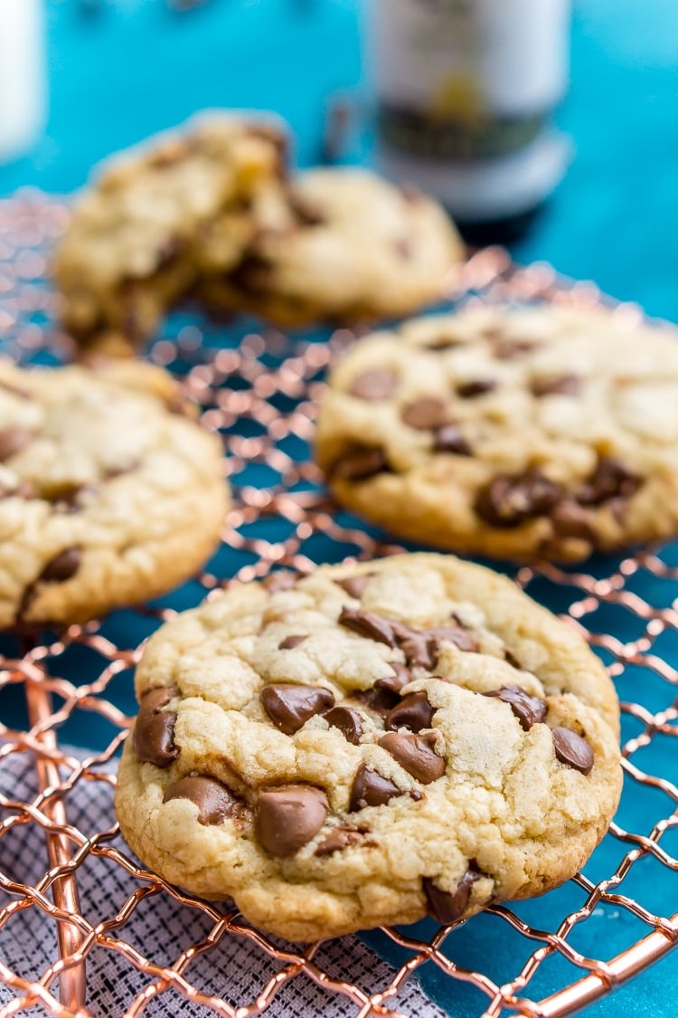 These Bakery Style Chocolate Chip Cookies are perfection! They're big, thick, and chewy and loaded with milk and semisweet chocolate chips!