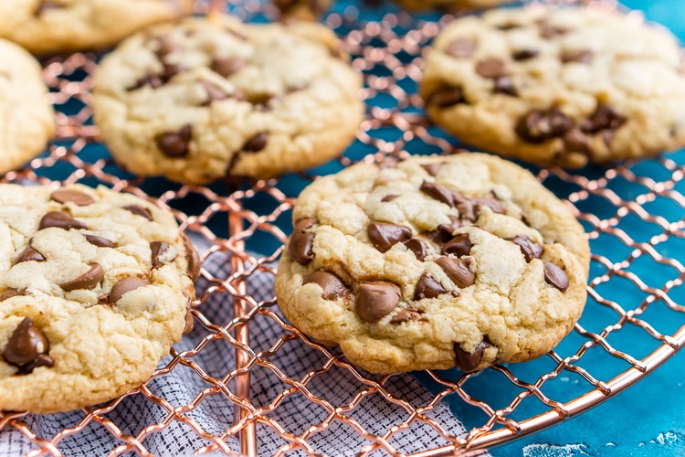 These Bakery Style Chocolate Chip Cookies are perfection! They're big, thick, and chewy and loaded with milk and semisweet chocolate chips!