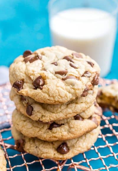 These Bakery Style Chocolate Chip Cookies are perfection! They're big, thick, and chewy and loaded with milk and semisweet chocolate chips!