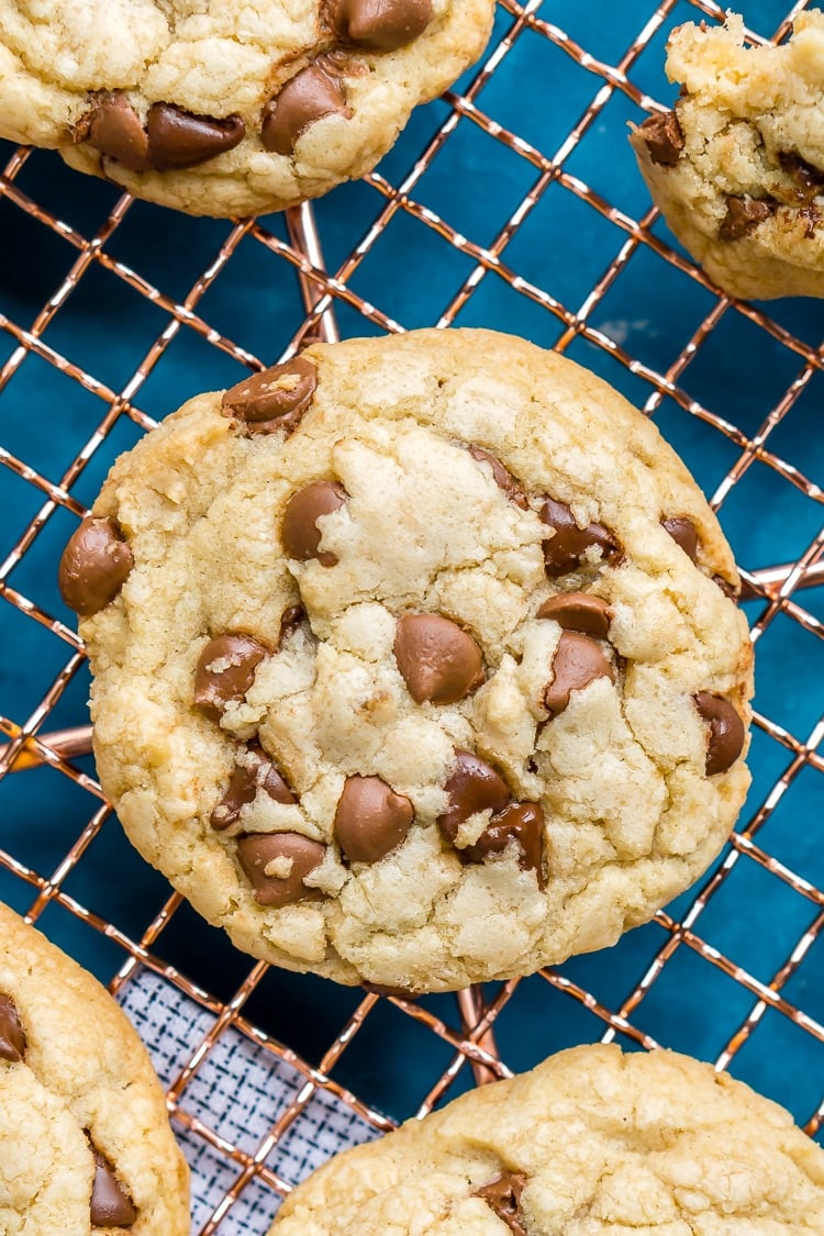 These Bakery Style Chocolate Chip Cookies are perfection! They're big, thick, and chewy and loaded with milk and semisweet chocolate chips!