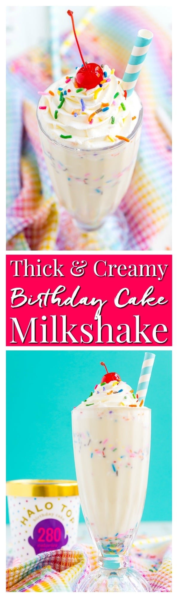 This Birthday Cake Milkshake is ready in 5 minutes and made with just 5 simple ingredients - ice cream, milk, vanilla, sugar, and sprinkles - and is perfect for when you want a quick sweet treat. via @sugarandsoulco