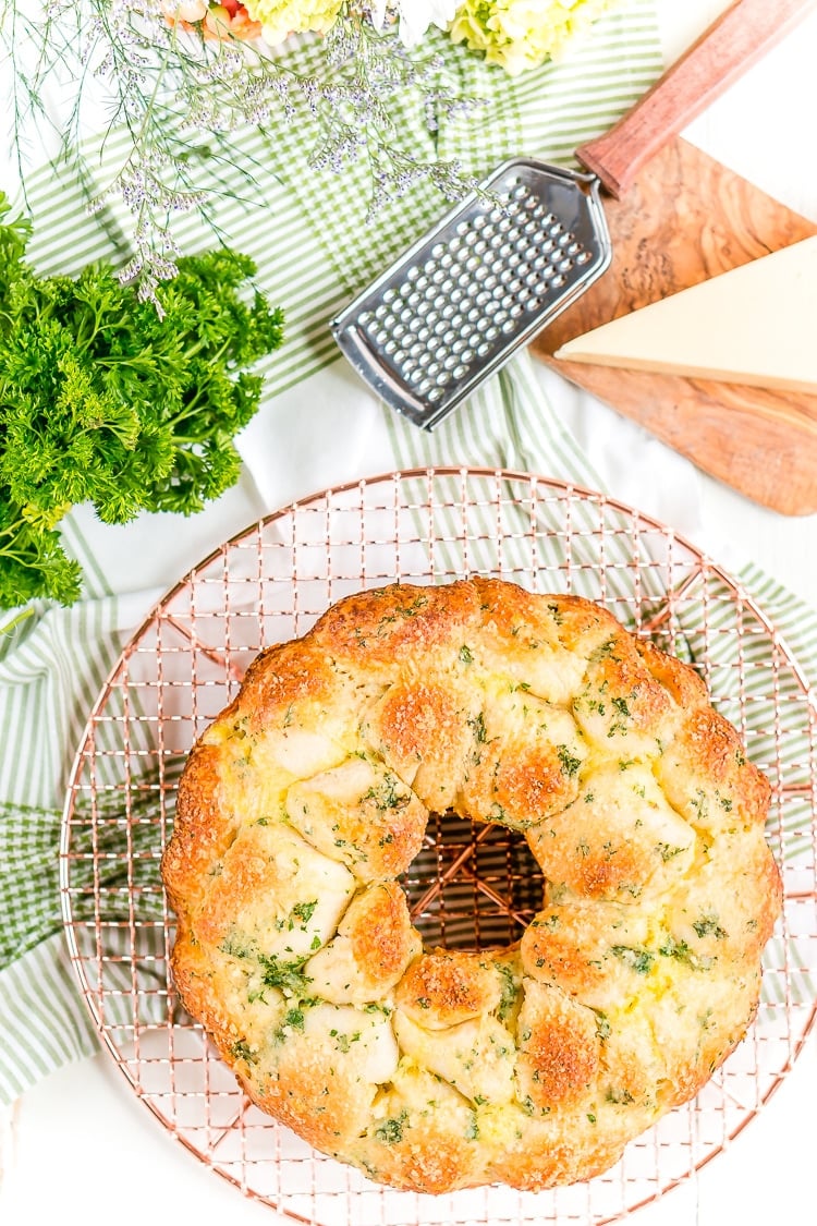 This Garlic Parmesan Monkey Bread is so easy to make and packs tons of flavor! Perfect as a savory side for brunch and dinner!